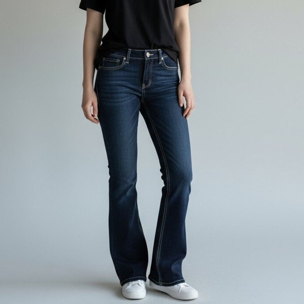 BKE Harper Womens 32R Dark Wash Bootcut Jeans Stretch Denim Contrast 34x30